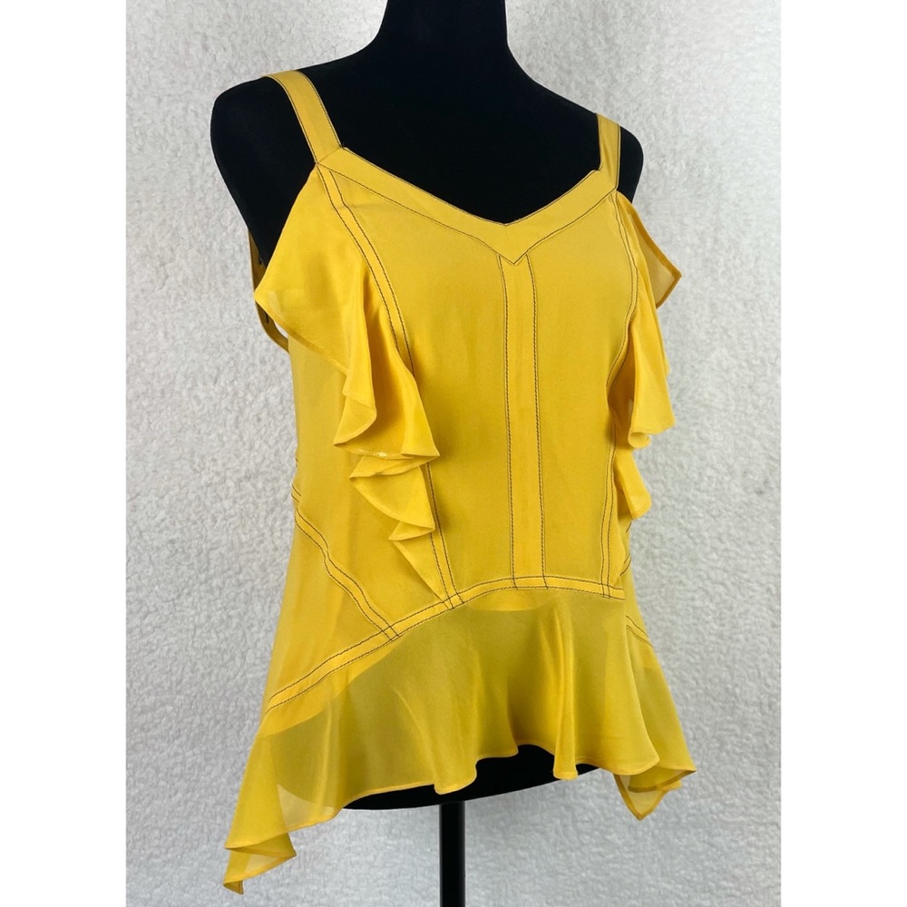 DEREK LAM • Yellow Silk Ruffle Button-Strap Tank Top, 0 - Picture 3 of 13